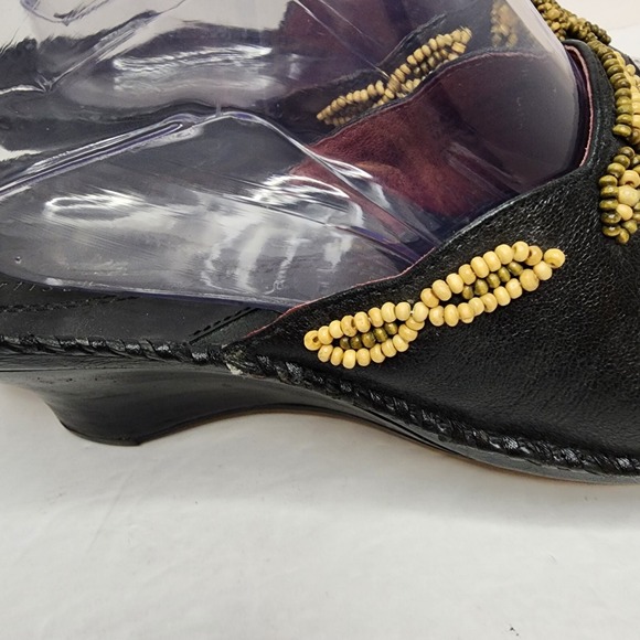 Clarks Artisan Black Leather Sandal‎ Slide Wedge Beaded Boho Womens Size 9 - Picture 6 of 11